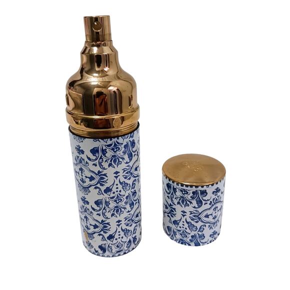 60s Guerlain Shalimar Blue White Canister Enamel EMPTY 3 oz Bottle Spray Vintage - Picture 1 of 13